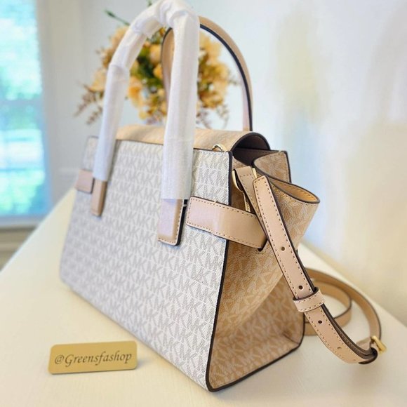 Michael Kors Purse Carmen Medium Flap Satchel shoulder bag buff multi - Picture 5 of 11